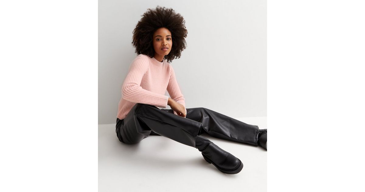 Pink Fluffy Ribbed Crew Neck Jumper New Look