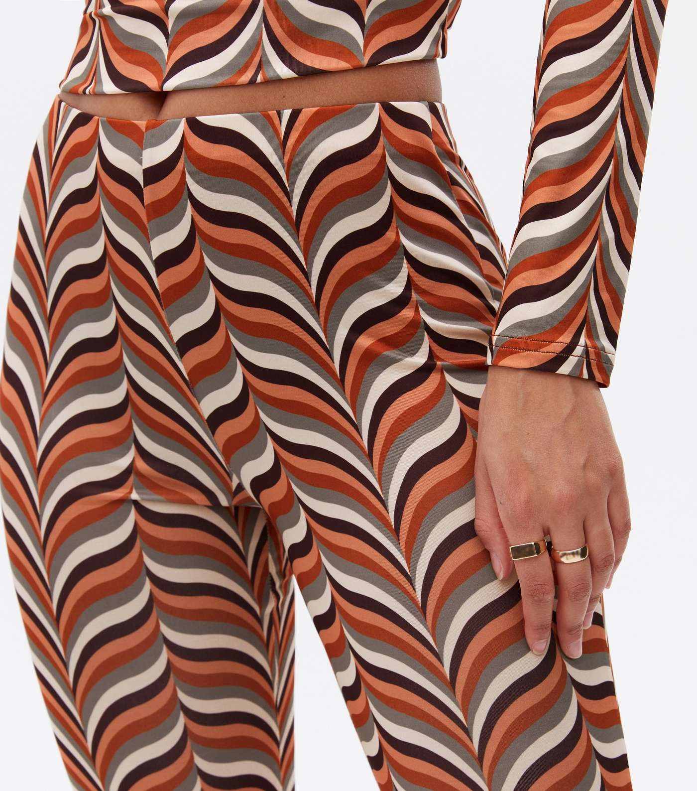 Cameo Rose Brown Geometric Jersey Flared Trousers Image 2