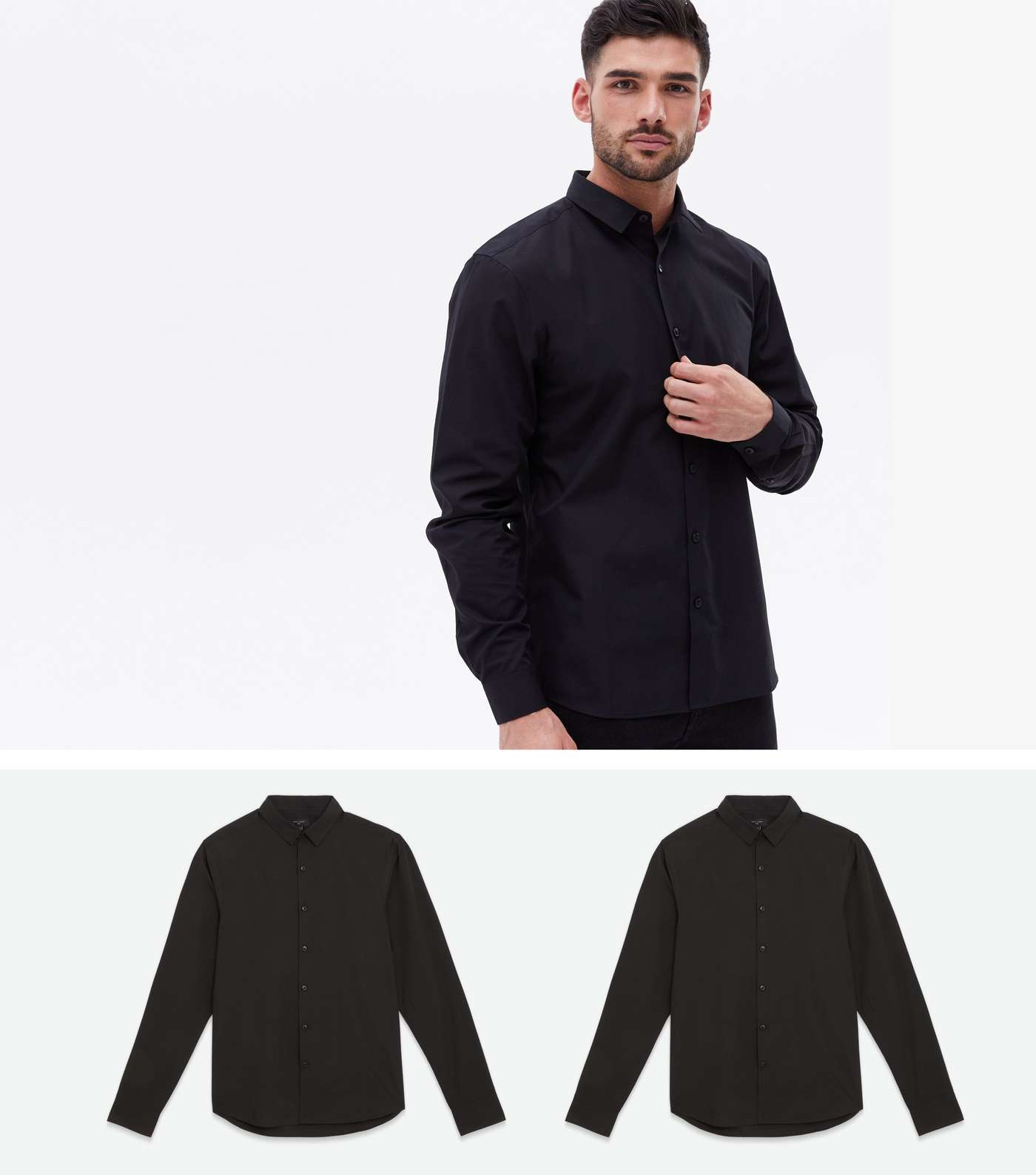 2 Pack Black Poplin Long Sleeve Shirts