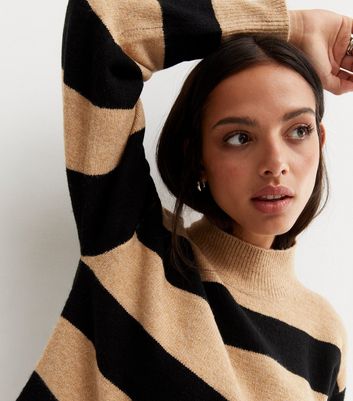 Brown Stripe High Neck Jumper | New Look