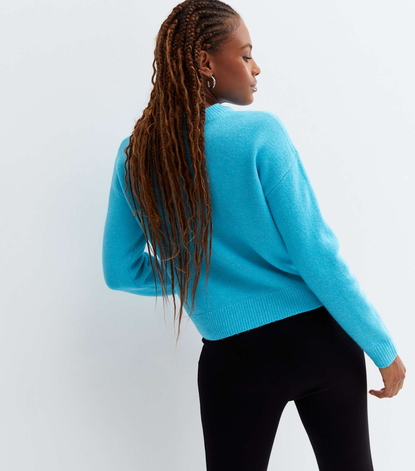 Turquoise Knit Crew Neck Jumper Image 4