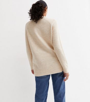 Cream Crew Neck Long Jumper | New Look