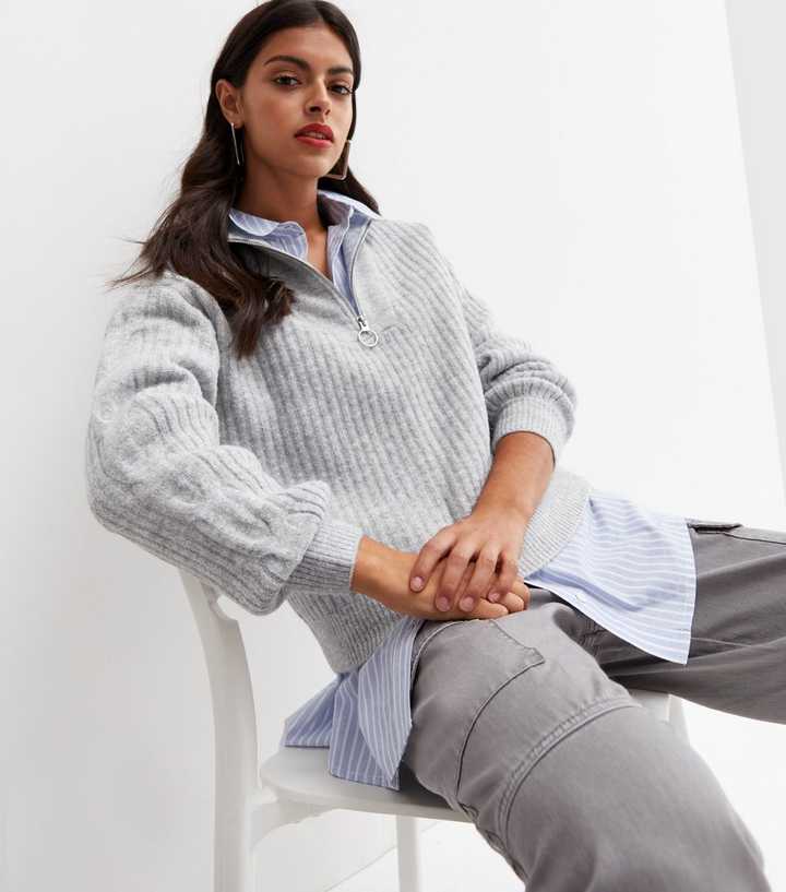 Rib-knit Half-zip Sweater - Cream - Ladies