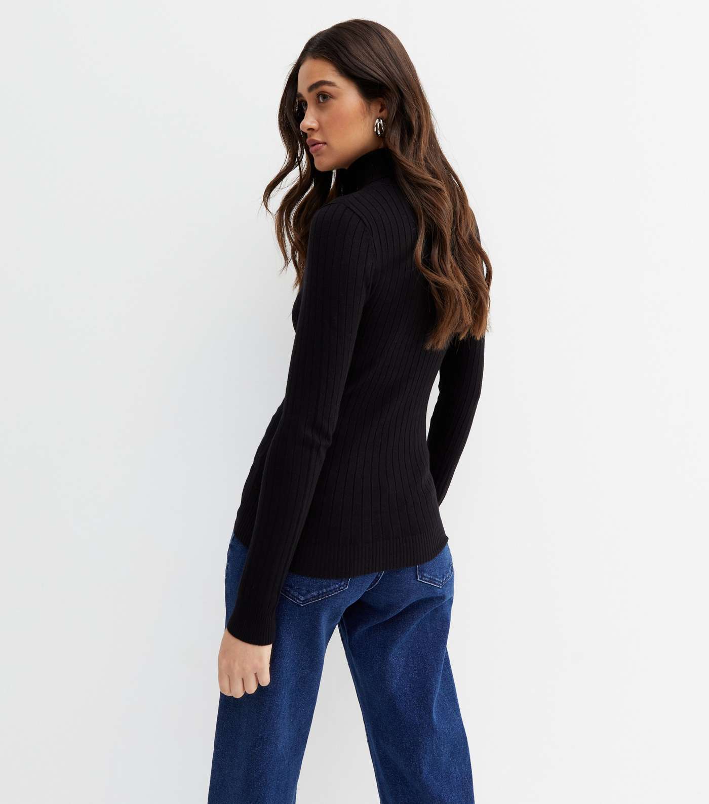 Black Ribbed Knit Roll Neck Top Image 4