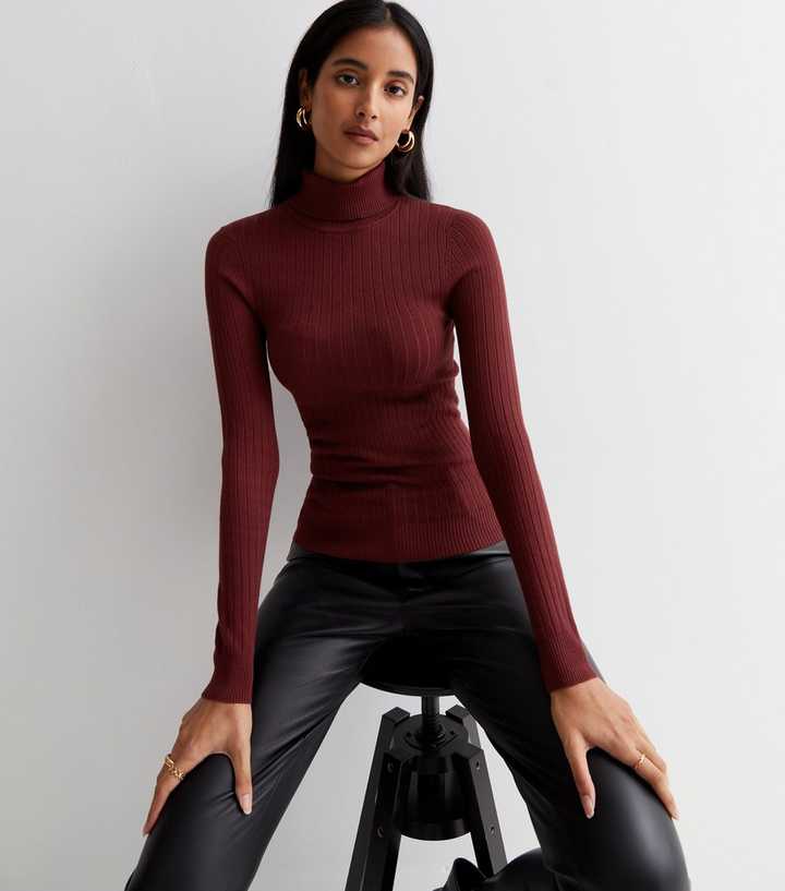 Burgundy roll neck top Clearance