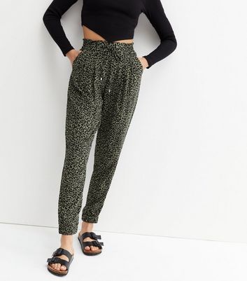 green leopard joggers