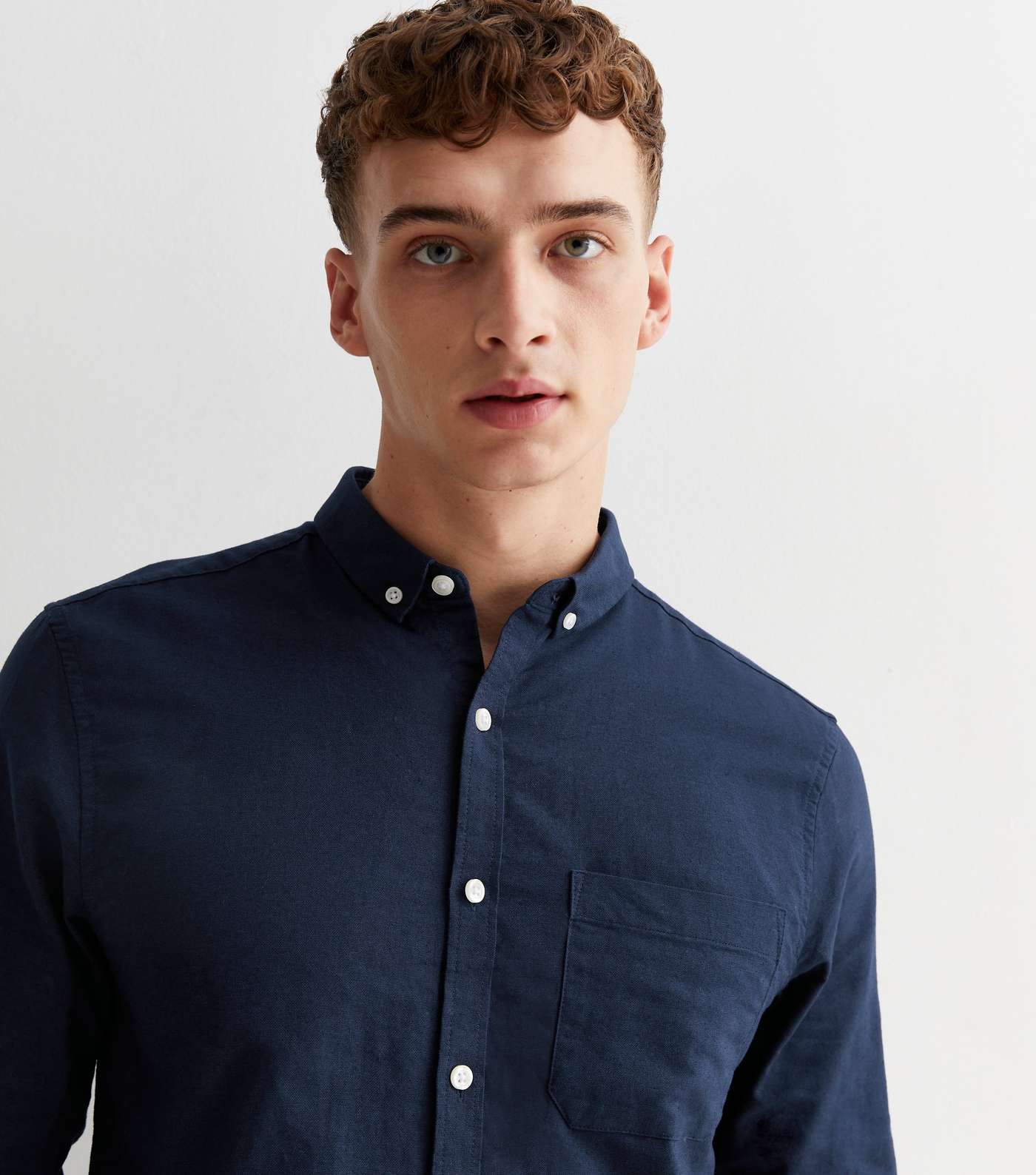 Navy Cotton Long Sleeve Oxford Shirt