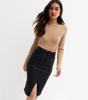 Camel Ribbed Knit Crew Neck Jumper New Look
