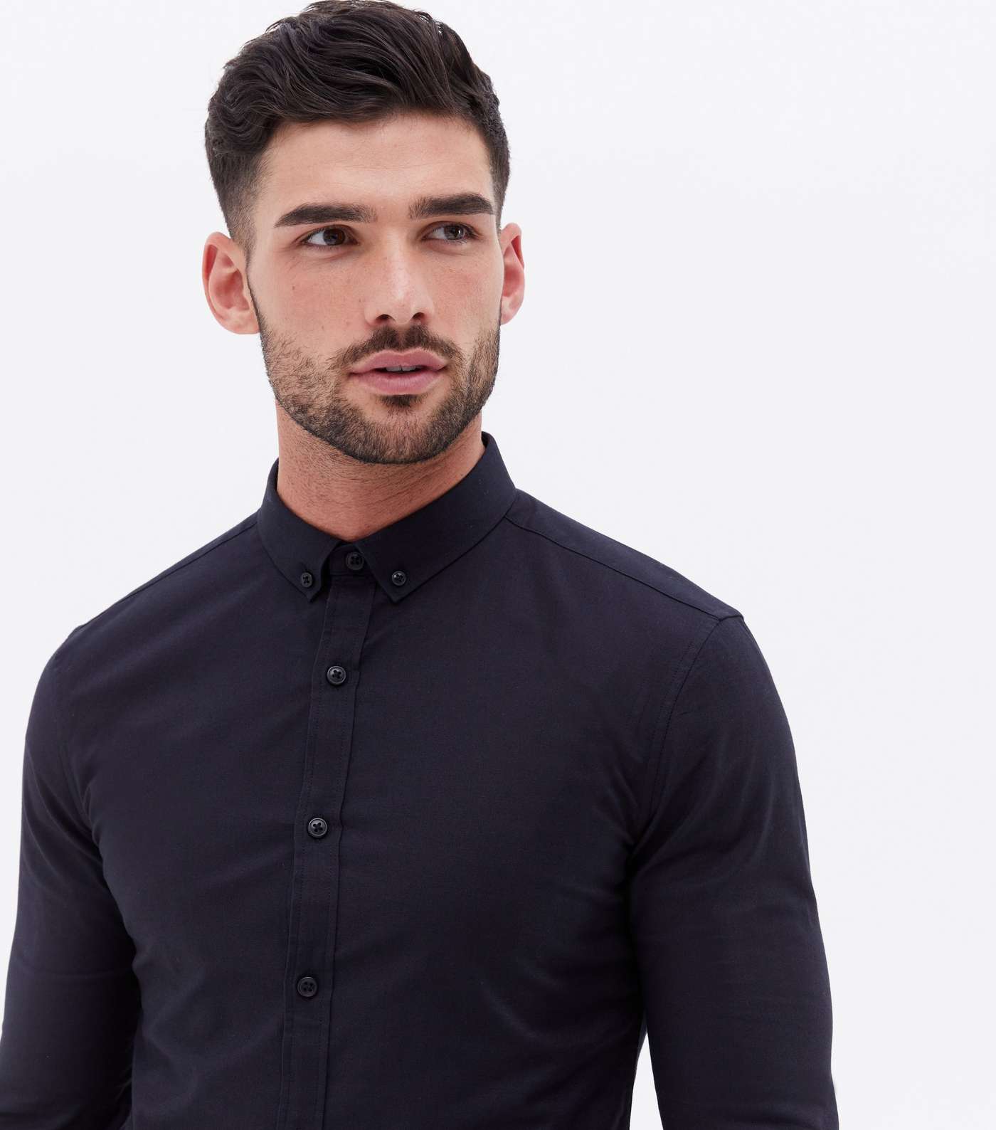 Black Muscle Fit Long Sleeve Oxford Shirt Image 3