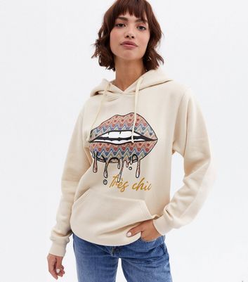 Click to view product details and reviews for Cameo Rose Stone Zig Zag Lips Tr&eacute;s Chic Logo Hoodie New Look.
