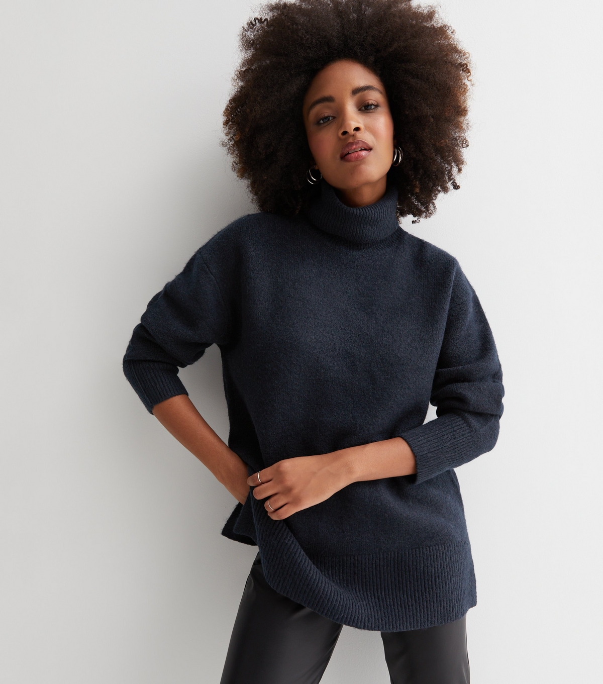 Women's Blue Knit Roll Neck Long Jumper New Look