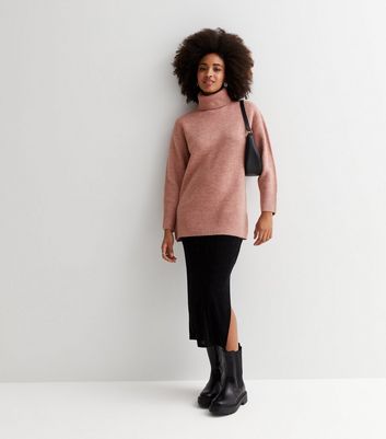 Mid Pink Knit Roll Neck Long Jumper | New Look