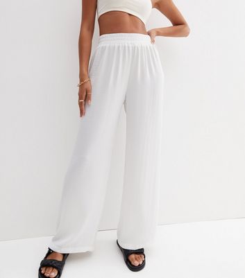 White Textured Wide Leg Trousers | New Look