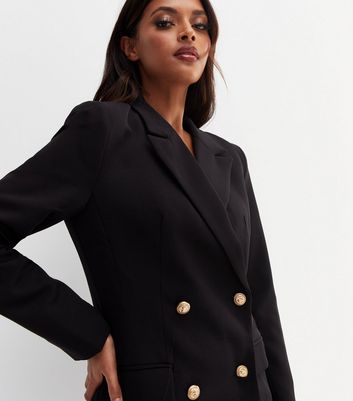 Black Double Breasted Long Blazer New Look