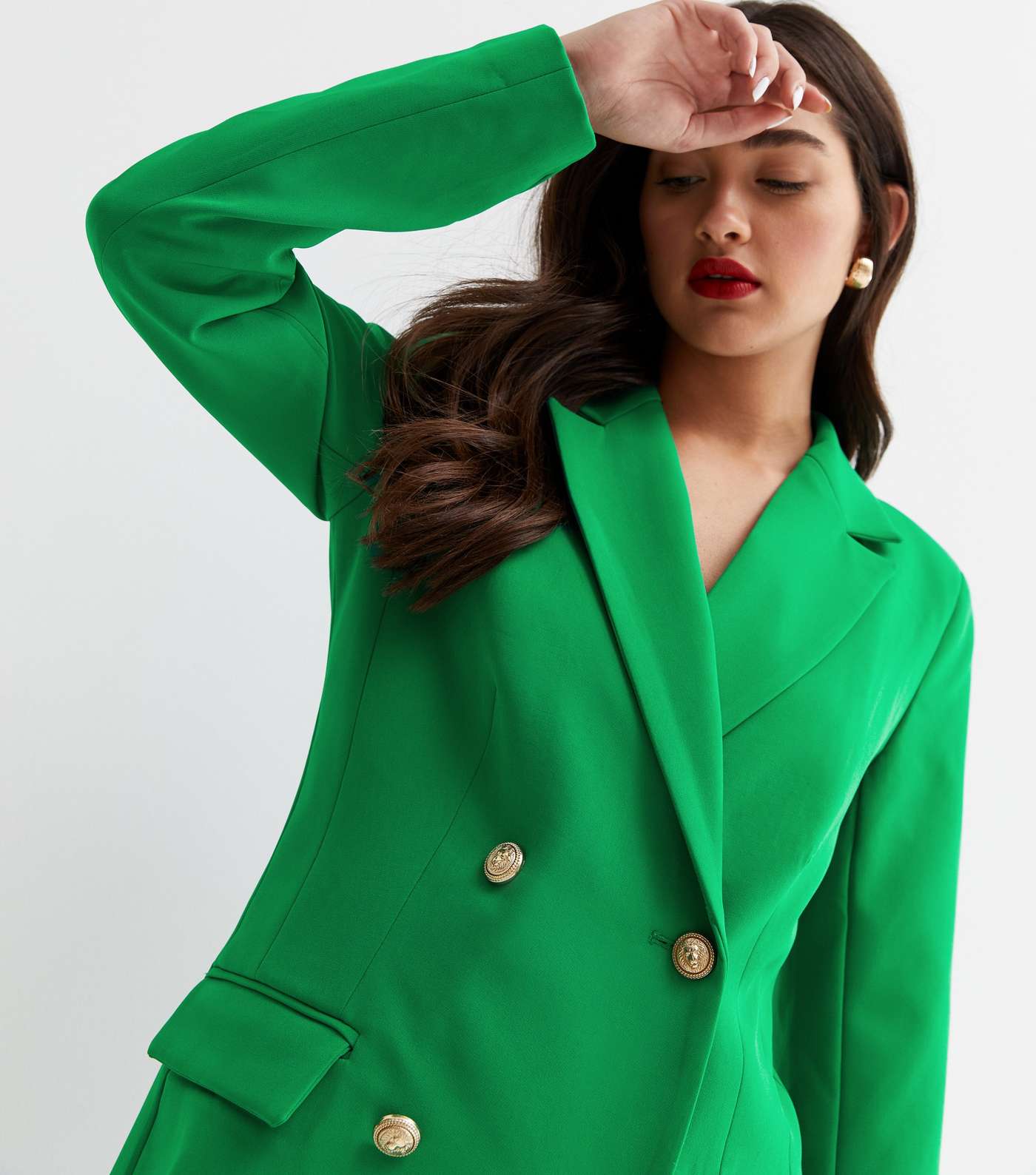 Green Double Breasted Long Blazer Image 2
