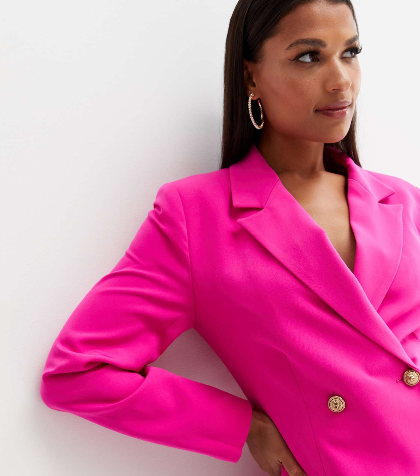 Bright Pink Double Breasted Long Blazer Image 3