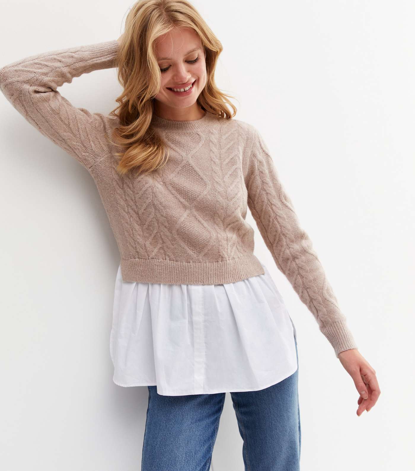 Mink Cable Knit 2-in-1 Jumper Shirt