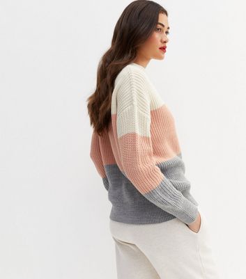 Pink Colour Block Crew Neck Jumper | New Look