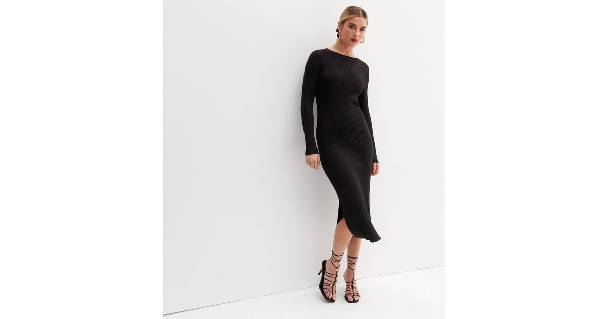 Black Basic Crewneck Midi Dress