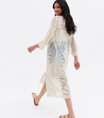 Click to view product details and reviews for Blue Vanilla Stone Lace Long Cardigan New Look.