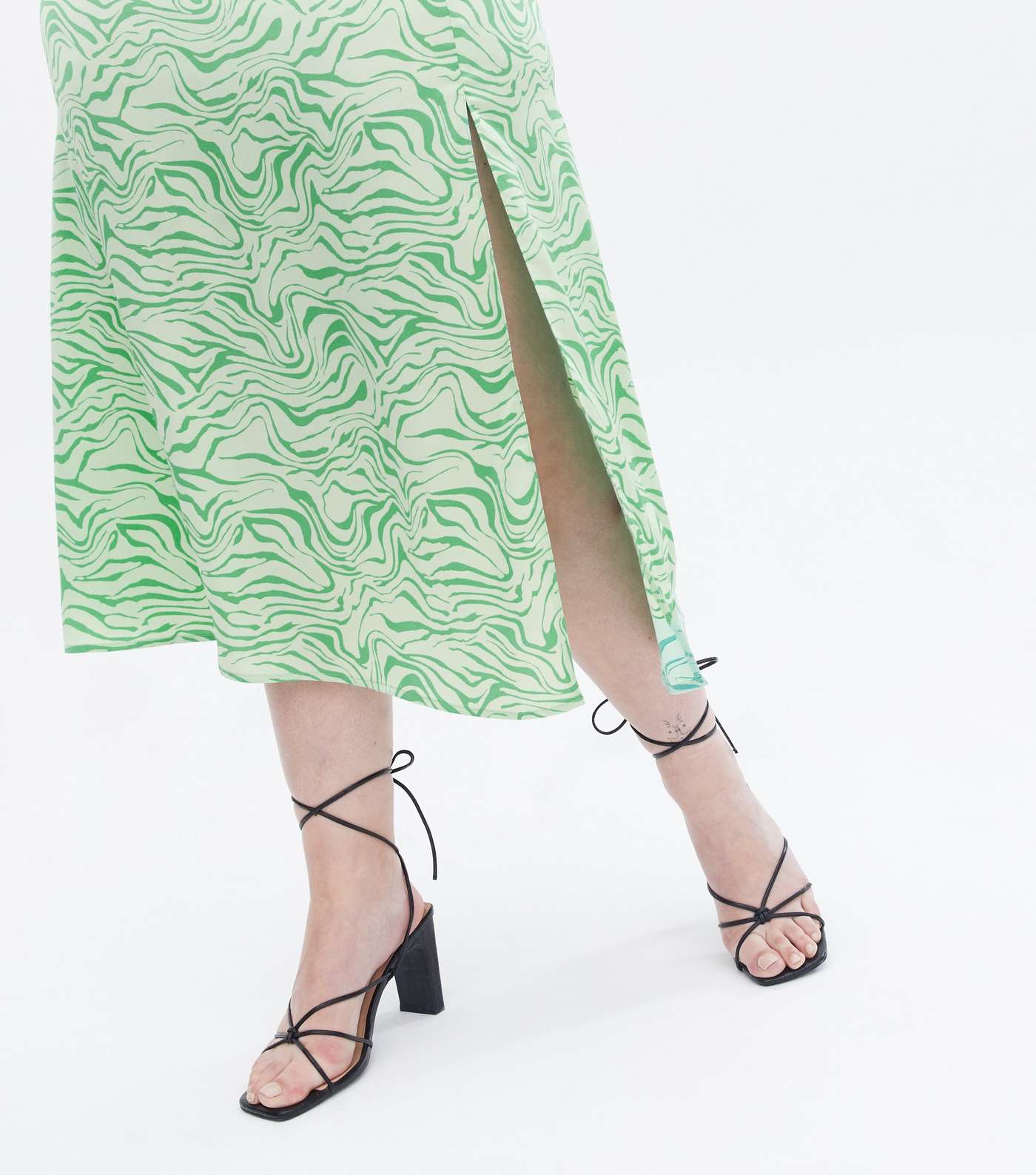 Curves Green Zebra Print Satin Midi Skirt Image 3