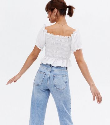 Click to view product details and reviews for Pink Vanilla Off White Ruched Puff Sleeve Crop Top New Look.