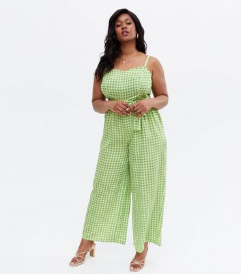 Green best sale plaid jumpsuit