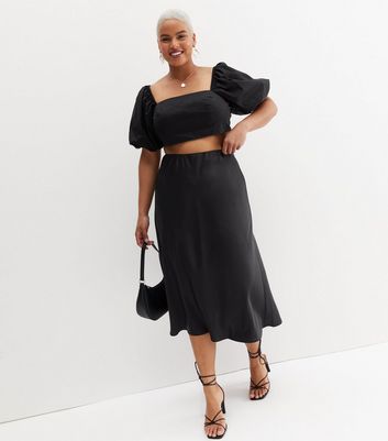 Black satin midi skirt uk sale