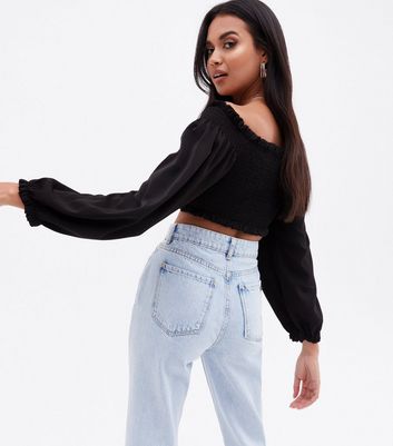 Click to view product details and reviews for Pink Vanilla Black Shirred Puff Sleeve Crop Top New Look.