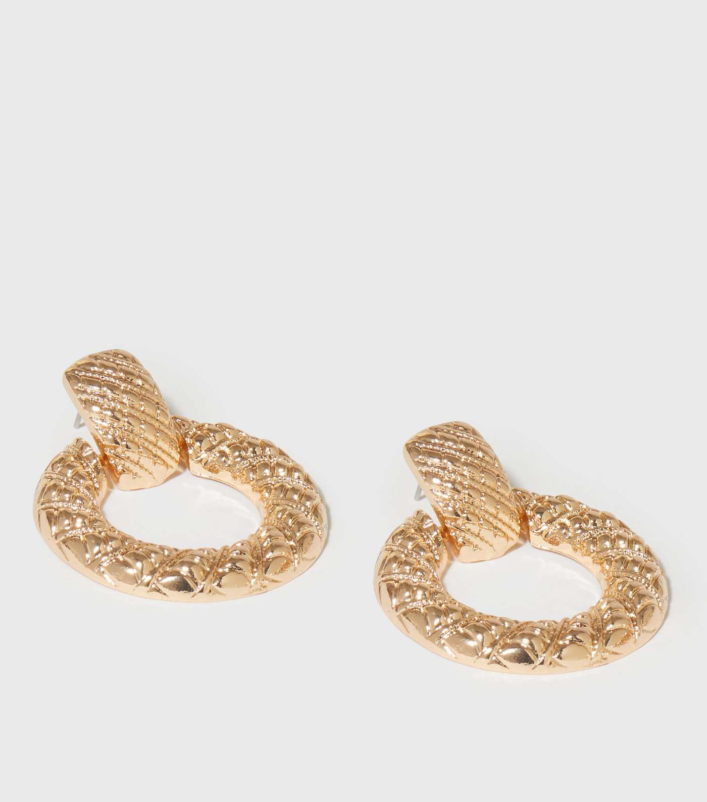 Gold Textured Circle Doorknocker Earrings Image 2