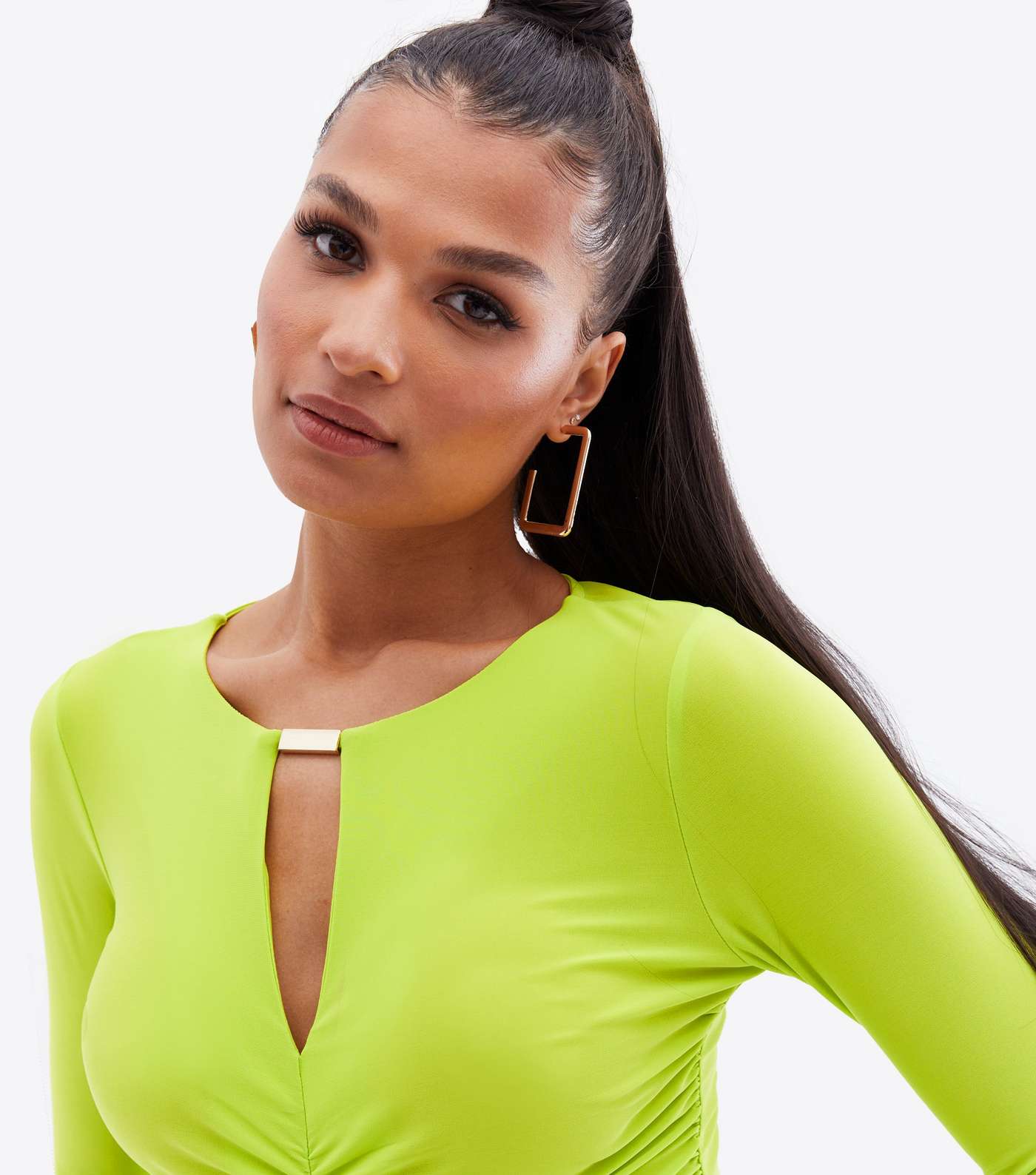 Green Ruched Front Bar Long Sleeve Top Image 3