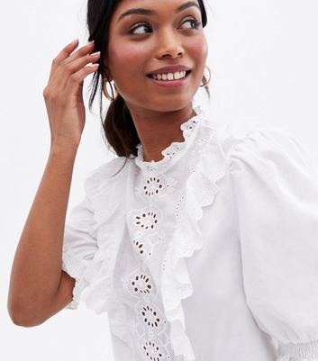 White Broderie Frill Puff Sleeve Blouse | New Look