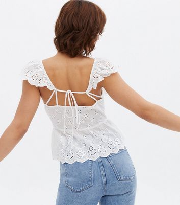 White Broderie Frill Tie Back Cami New Look