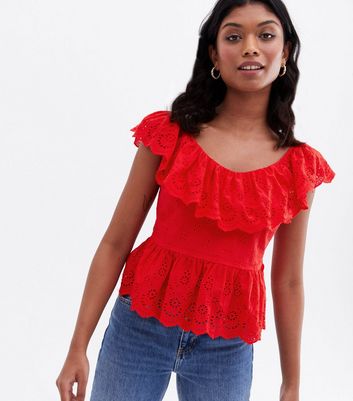 Red Broderie Frill Tie Back Cami | New Look