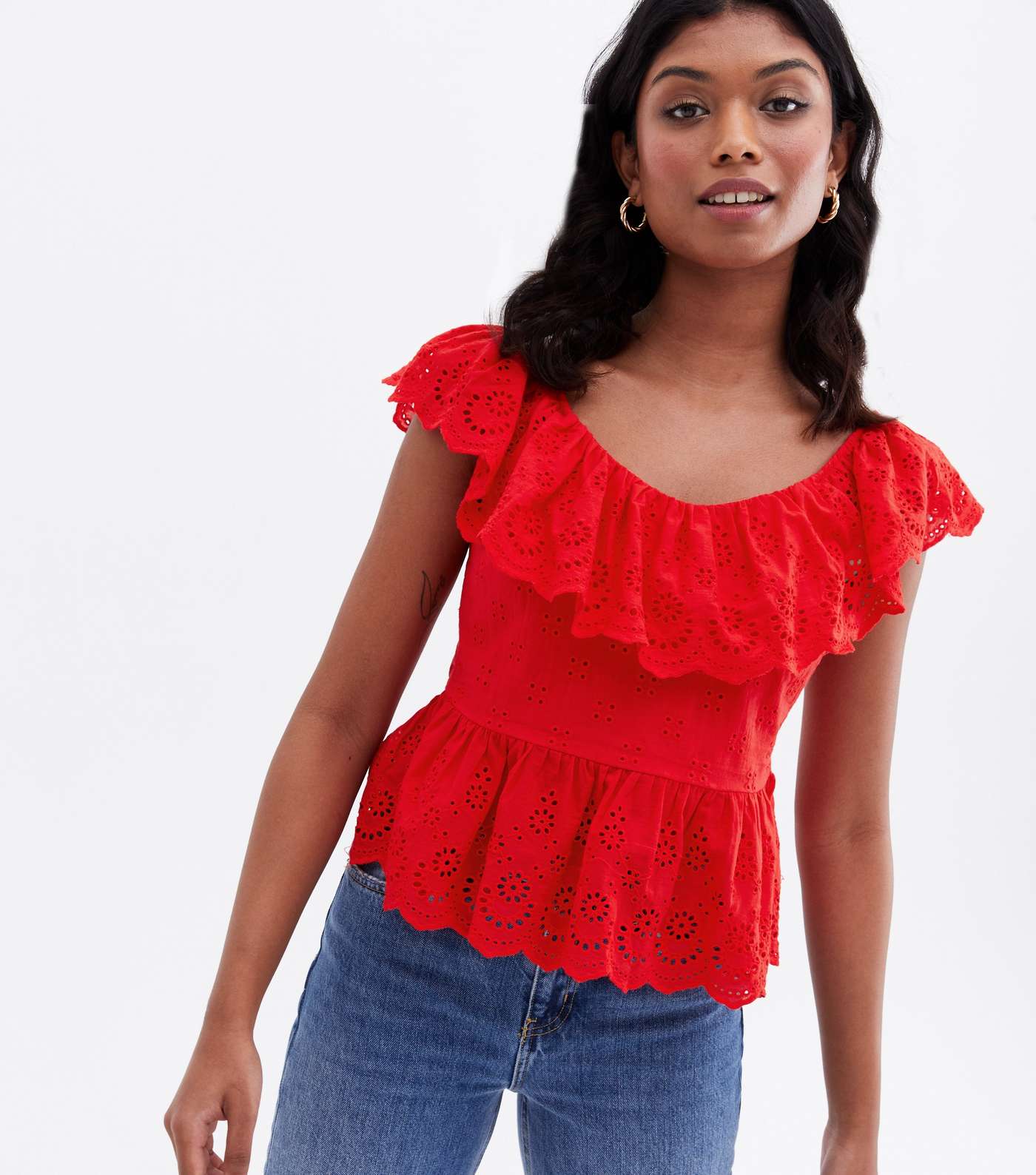 Red Broderie Frill Tie Back Cami