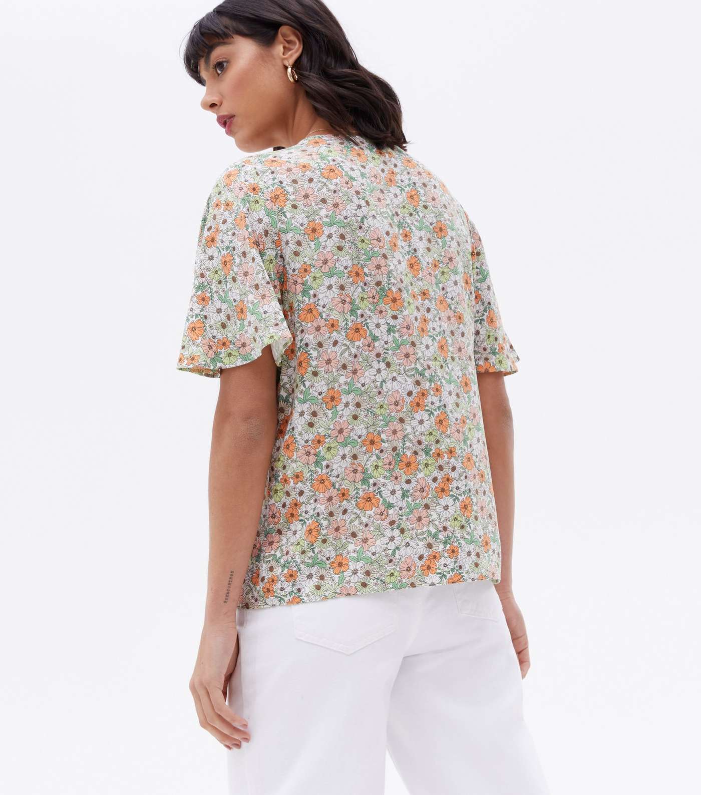 Off White Floral Button Front Blouse Image 4