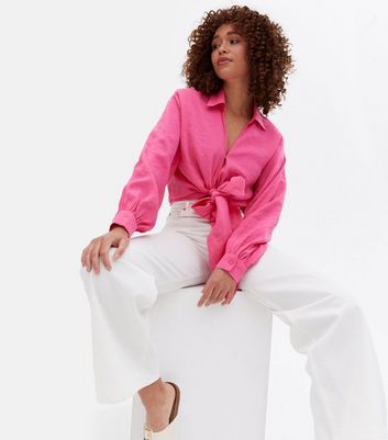 Bright Pink Tie Front Shirt | New Look