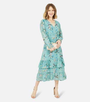 Mint green bird print wrap cheap dress