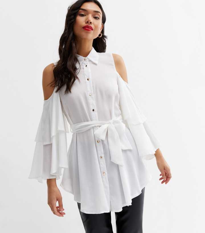 Off Ruffle Cold Belted Shirt | New Look