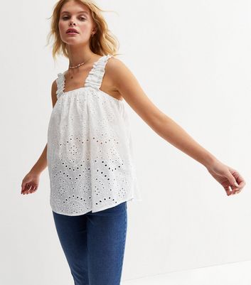 White Broderie Square Neck Top New Look