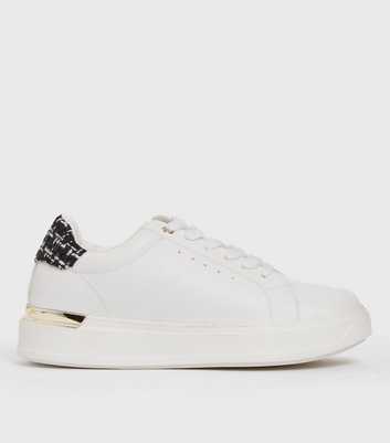 White Bouclé Metal Trim Lace Up Trainers