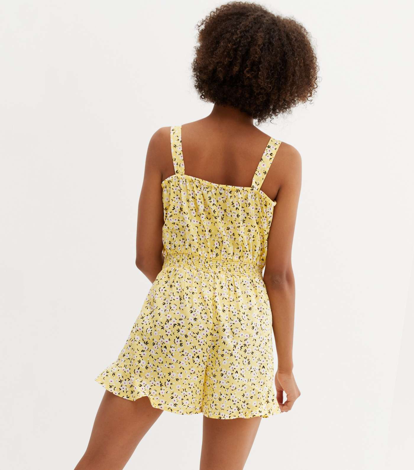 Girls Yellow Floral Crepe Frill Playsuit Image 4