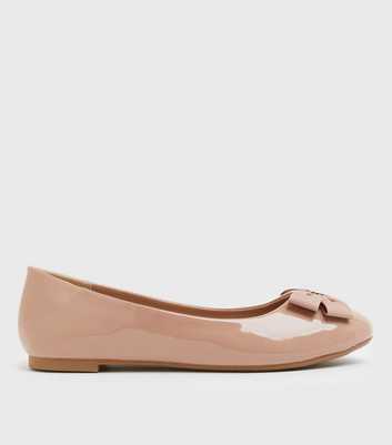 Wide Fit Pale Pink Patent Bow Ballet Pumps