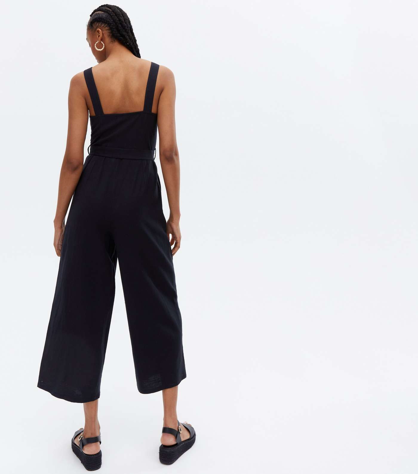Tall Black Button Belted Crop Jumpsuit Image 4
