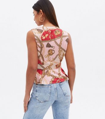 Damen Bekleidung Pink Chain Satin Wrap Peplum Top Damen Bekleidung Pink Chain Satin Wrap Peplum Top