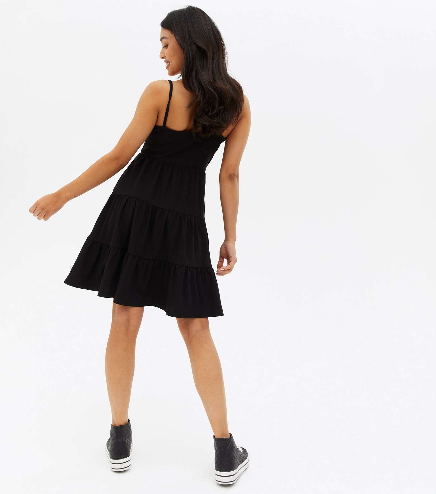Petite Black Textured Strappy Mini Dress Image 4