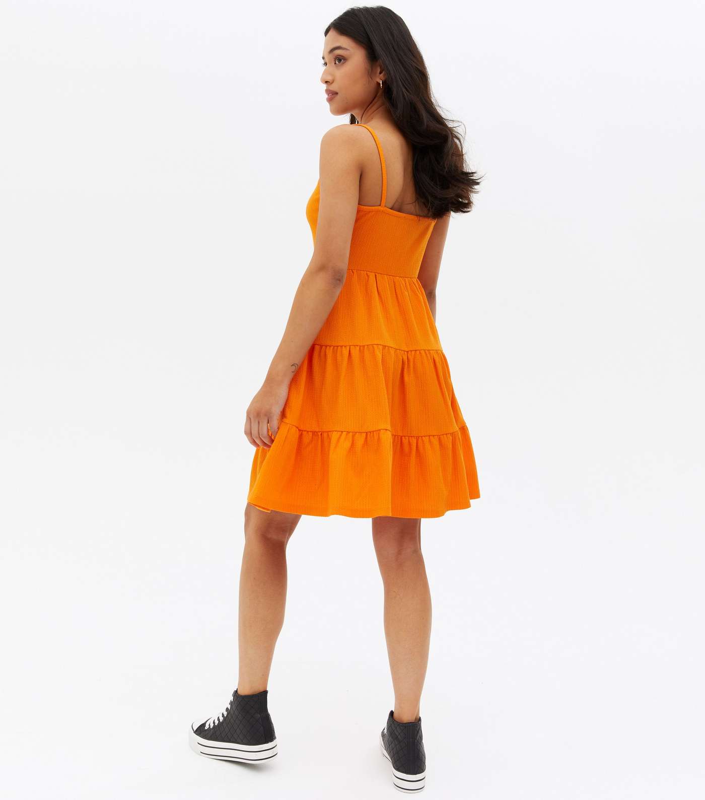 Petite Bright Orange Textured Strappy Mini Dress Image 4
