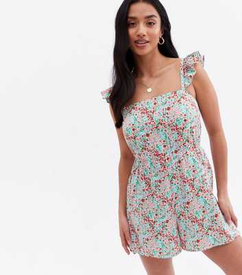 Petite White Floral Crepe Frill Strap Playsuit