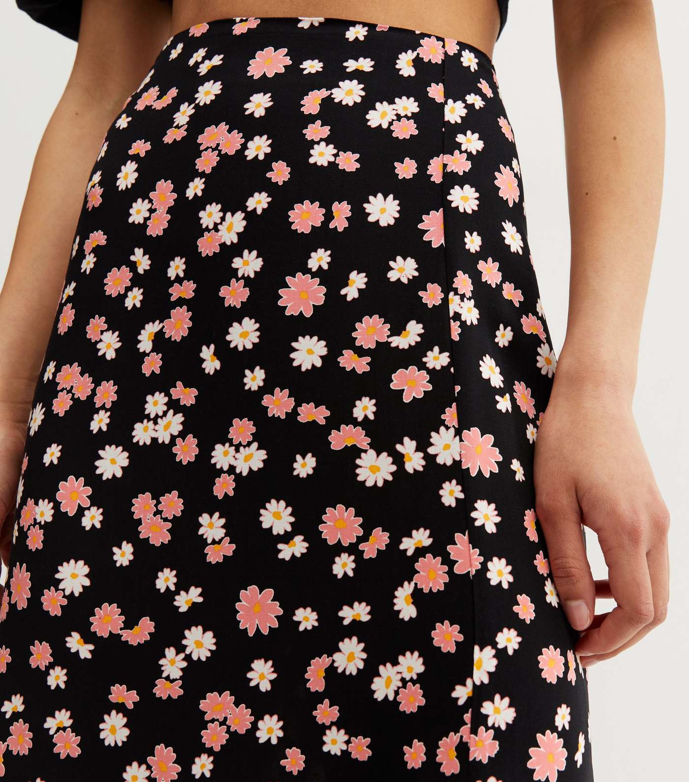Tall Black Floral Split Midi Skirt Image 3