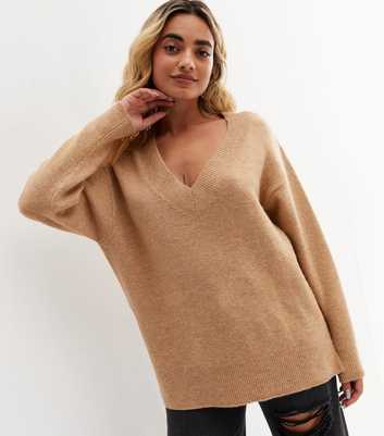 Petite Camel V Neck Jumper